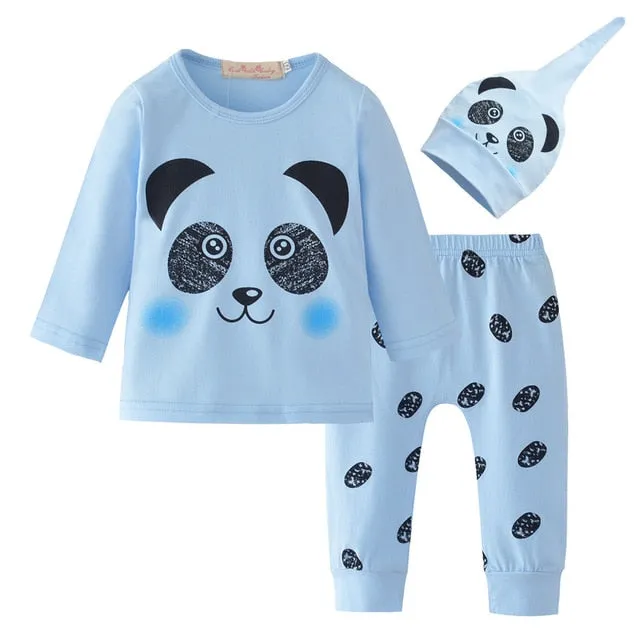 Baby Boy Clothes 2020 Autumn Baby Girl Clothing Sets Newborn Cotton Printed Long Sleeved T-shirt pants cap Kids 3pcs Suit