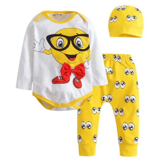 Baby Boy Clothes 2020 Autumn Baby Girl Clothing Sets Newborn Cotton Printed Long Sleeved T-shirt pants cap Kids 3pcs Suit