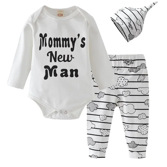 Baby Boy Clothes 2020 Autumn Baby Girl Clothing Sets Newborn Cotton Printed Long Sleeved T-shirt pants cap Kids 3pcs Suit