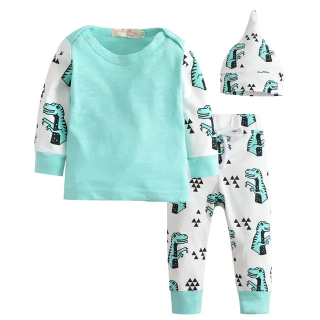 Baby Boy Clothes 2020 Autumn Baby Girl Clothing Sets Newborn Cotton Printed Long Sleeved T-shirt pants cap Kids 3pcs Suit