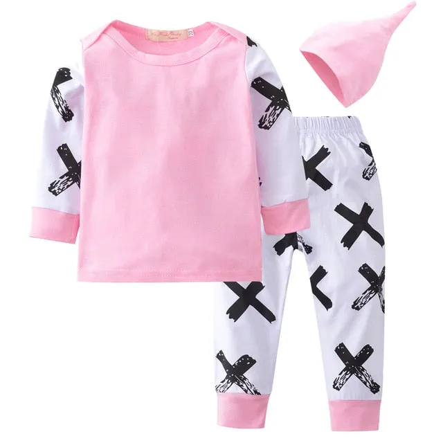 Baby Boy Clothes 2020 Autumn Baby Girl Clothing Sets Newborn Cotton Printed Long Sleeved T-shirt pants cap Kids 3pcs Suit