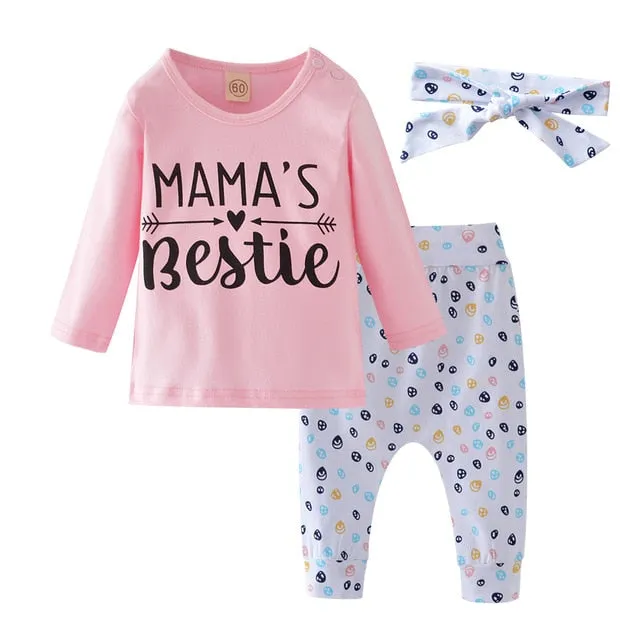 Baby Boy Clothes 2020 Autumn Baby Girl Clothing Sets Newborn Cotton Printed Long Sleeved T-shirt pants cap Kids 3pcs Suit