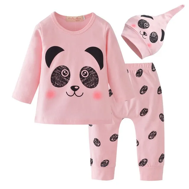 Baby Boy Clothes 2020 Autumn Baby Girl Clothing Sets Newborn Cotton Printed Long Sleeved T-shirt pants cap Kids 3pcs Suit