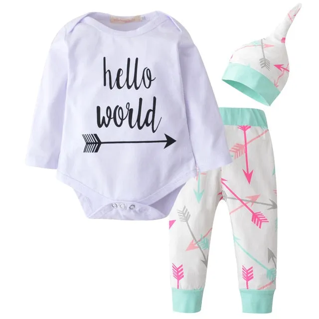 Baby Boy Clothes 2020 Autumn Baby Girl Clothing Sets Newborn Cotton Printed Long Sleeved T-shirt pants cap Kids 3pcs Suit