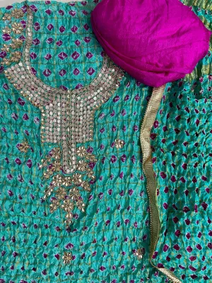 Bandhej Gadchola Dress Material with Gotapatti Work