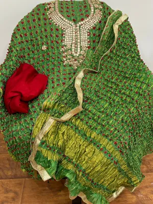 Bandhej Garchola Dress Material with Gotapatti Work