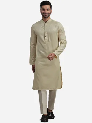 Beige Silk Blend Self Design Kurta | The Kurta Company