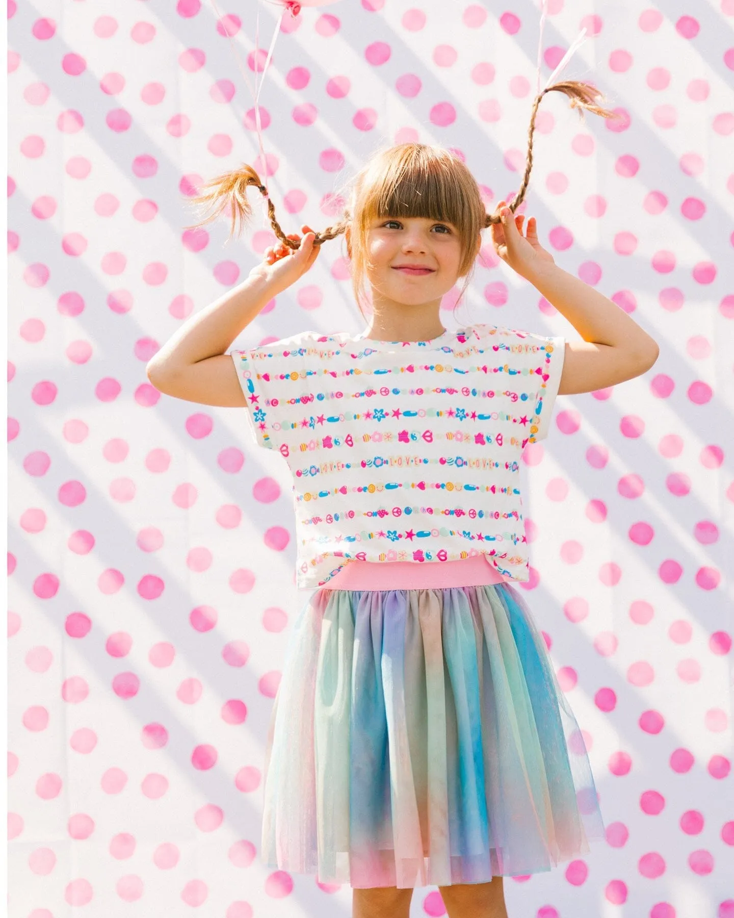 Bi-Material Dress With Mesh Skirt Multicolored Tie Dye And White