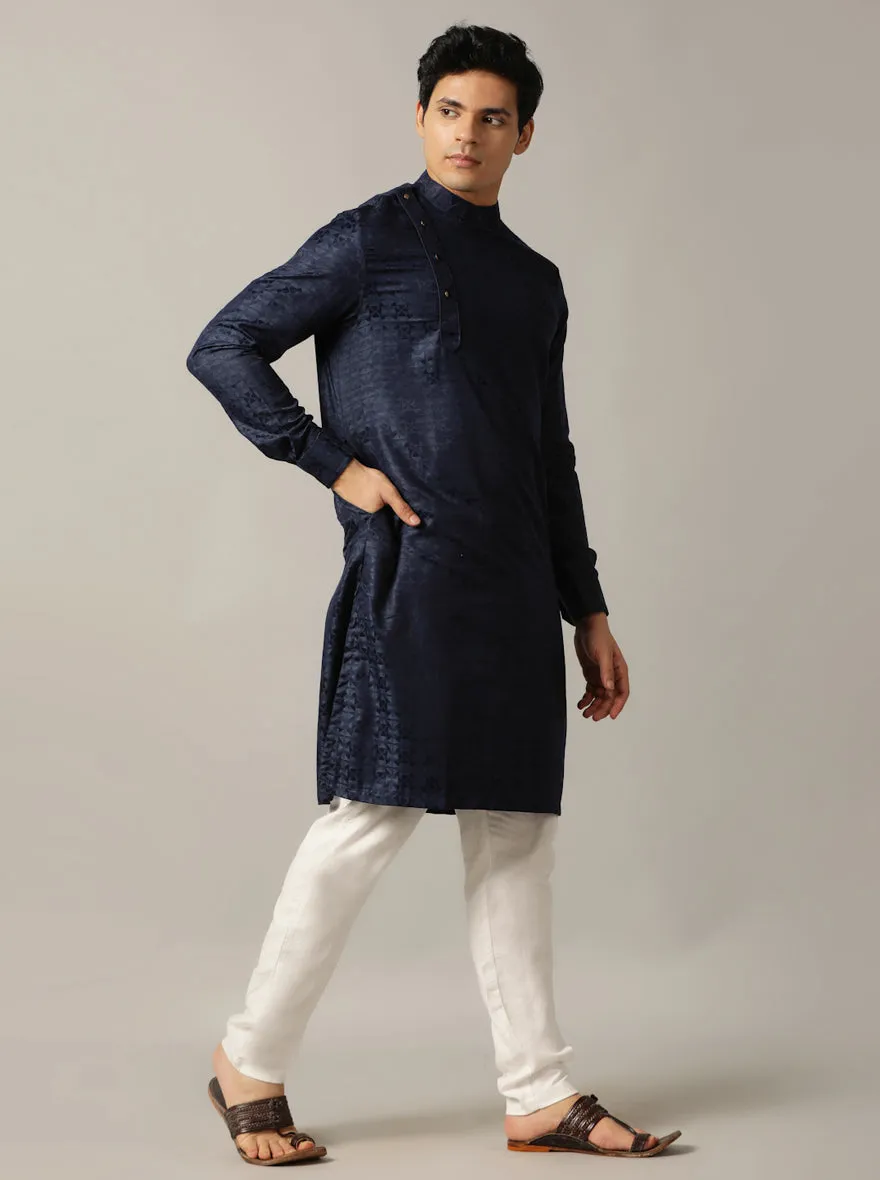 Blue Self Design Kurta | The Kurta Company