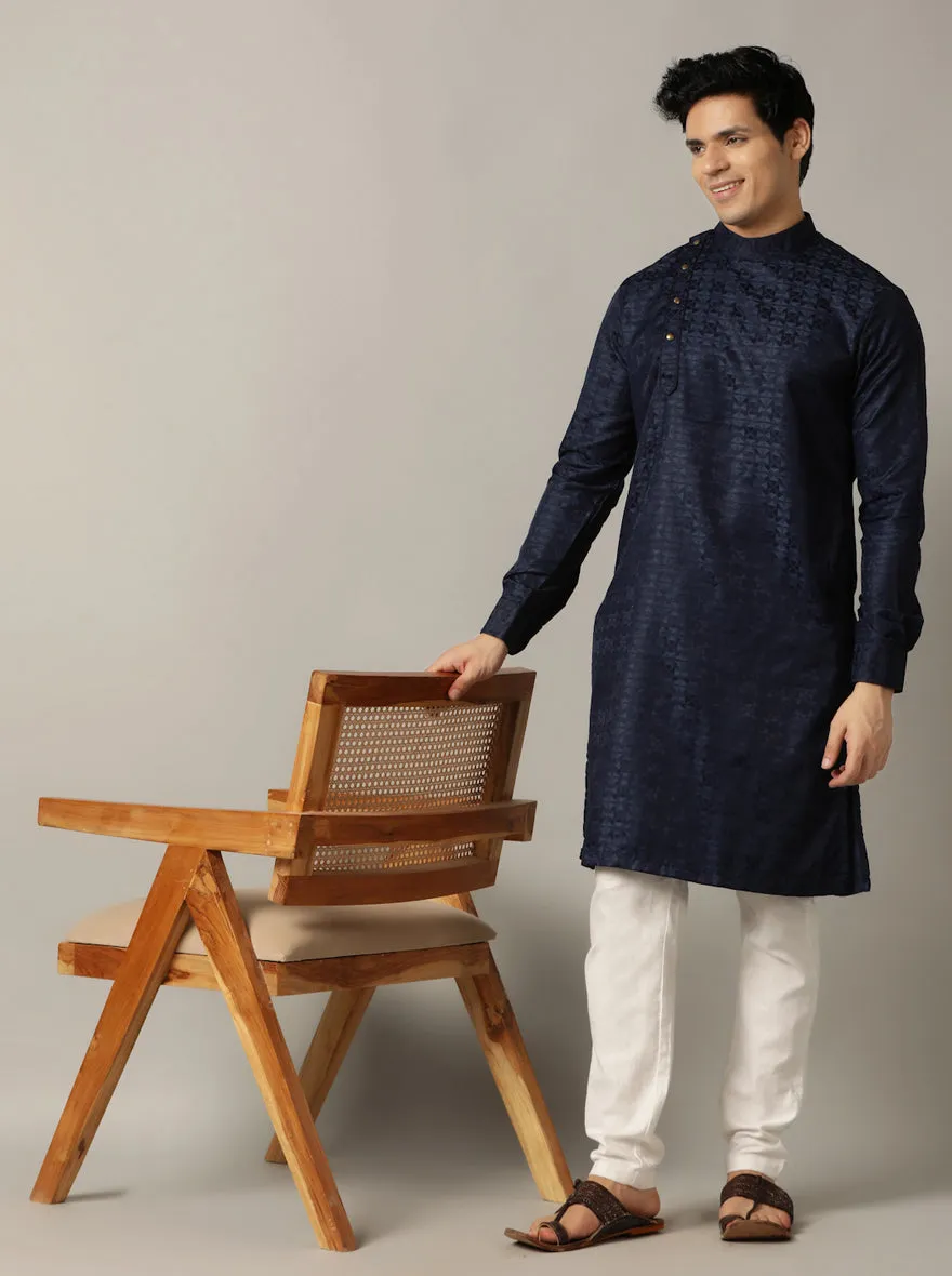Blue Self Design Kurta | The Kurta Company