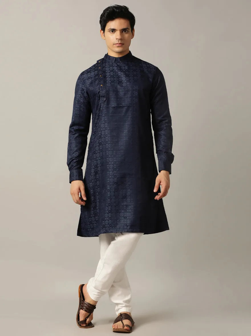 Blue Self Design Kurta | The Kurta Company