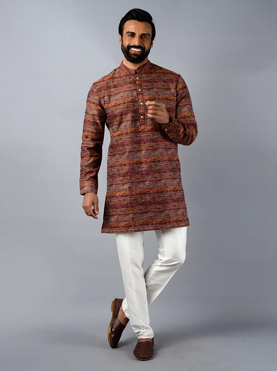 Burnt Maroon  Self Design Regular Fit Kurta Set | TULA