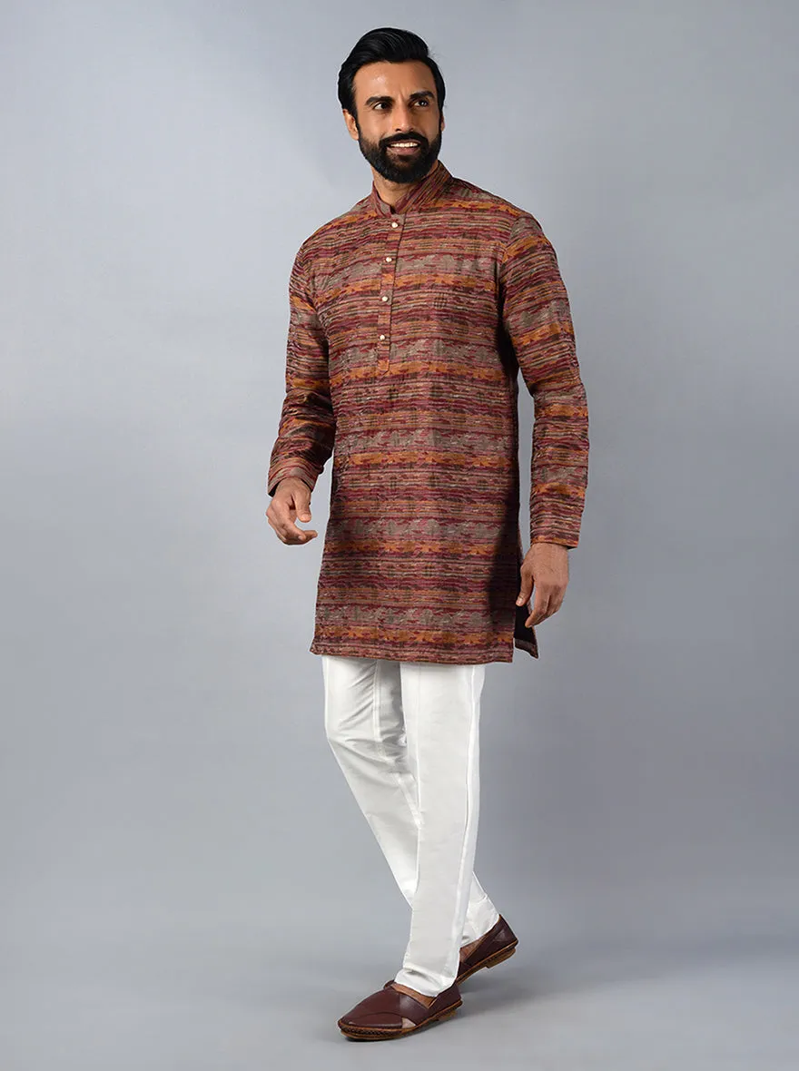 Burnt Maroon  Self Design Regular Fit Kurta Set | TULA