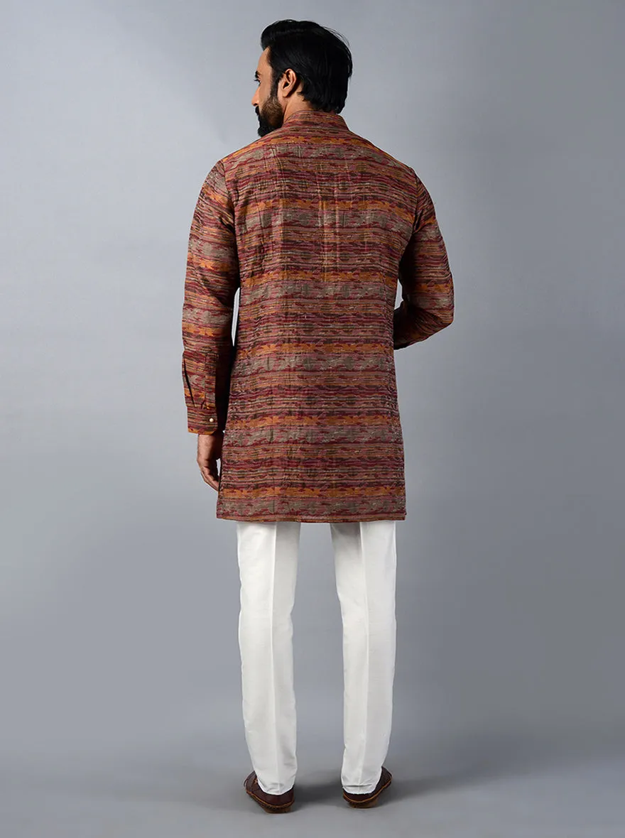 Burnt Maroon  Self Design Regular Fit Kurta Set | TULA