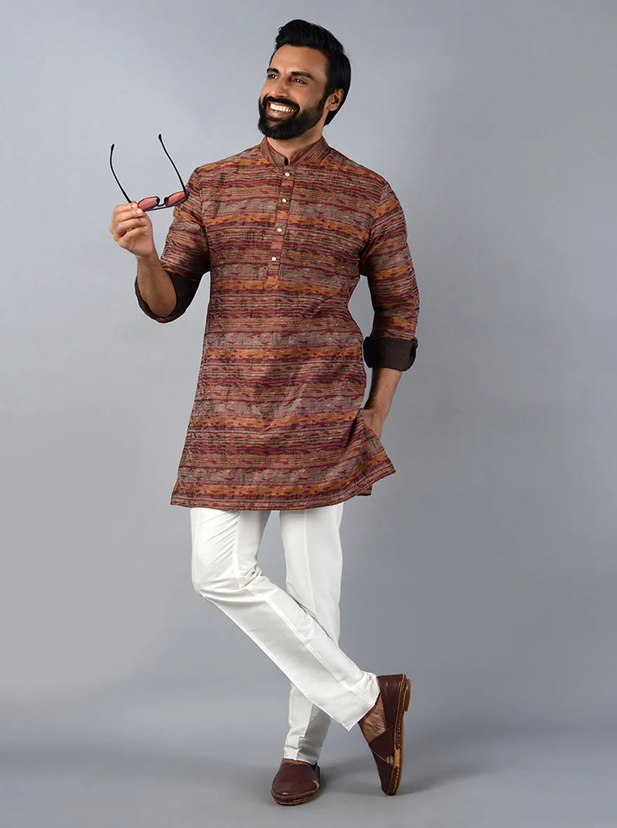 Burnt Maroon  Self Design Regular Fit Kurta Set | TULA