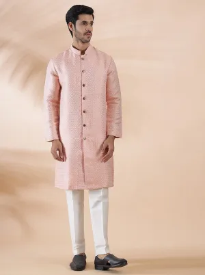Coral Peach Self Design Kurta | The Kurta Company