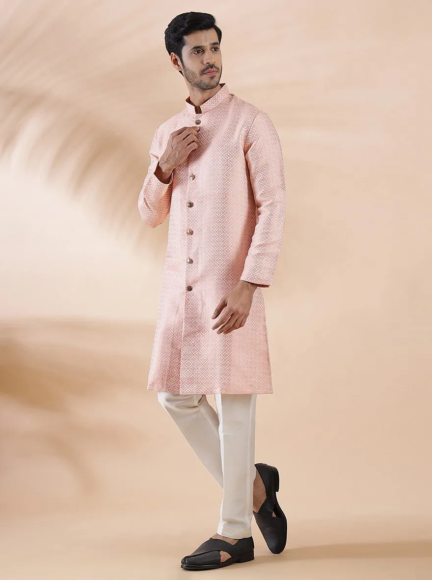 Coral Peach Self Design Kurta | The Kurta Company