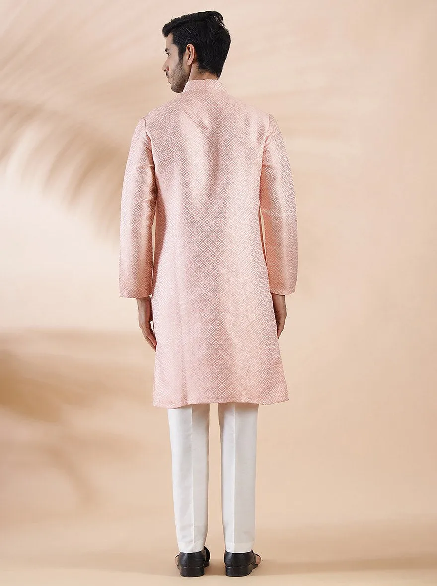 Coral Peach Self Design Kurta | The Kurta Company