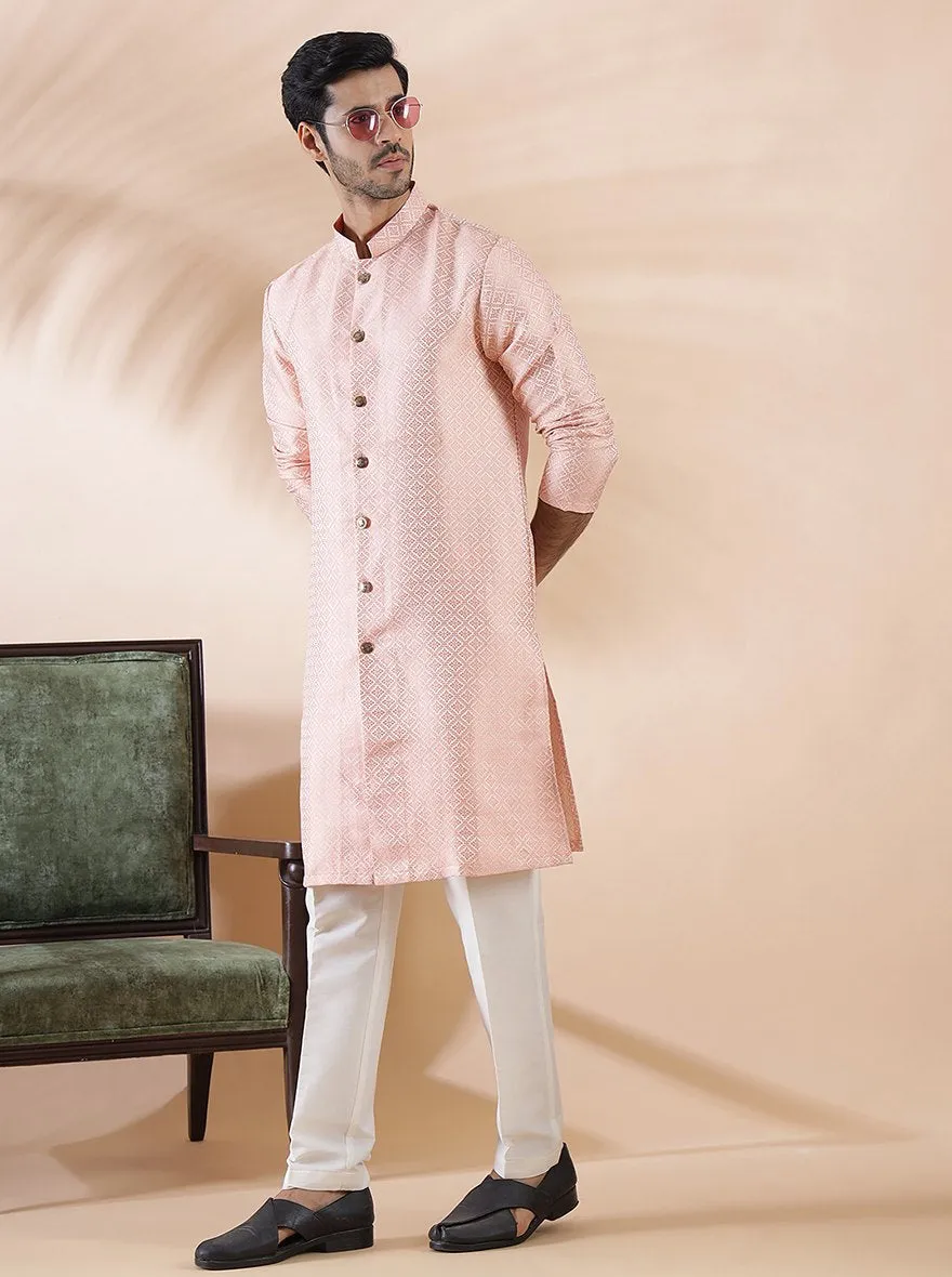 Coral Peach Self Design Kurta | The Kurta Company