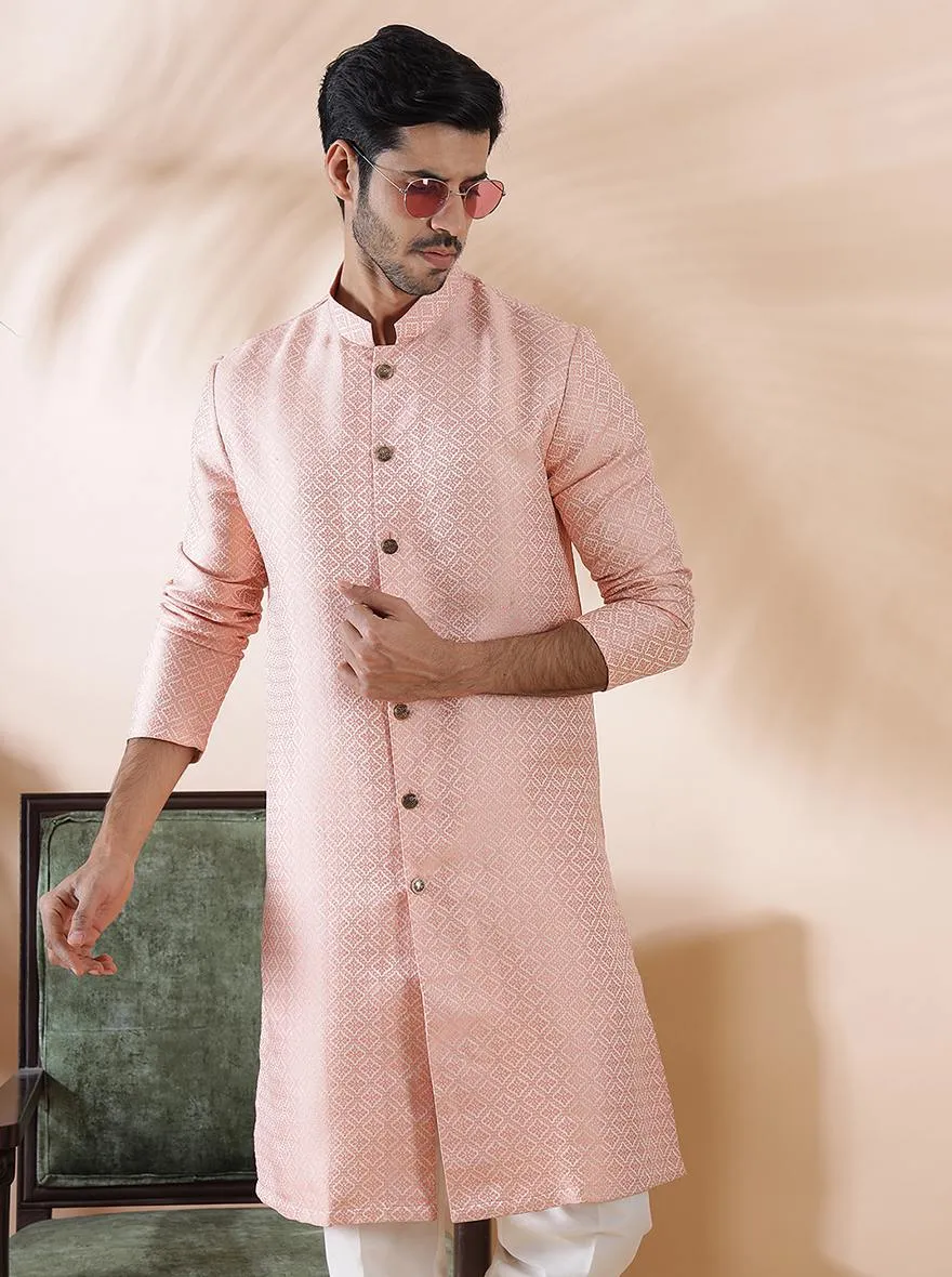 Coral Peach Self Design Kurta | The Kurta Company