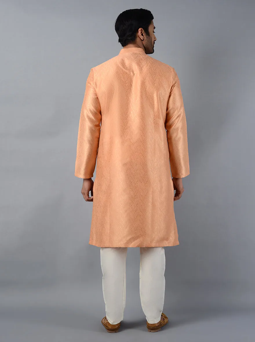 Coral Peach Self Design Regular Fit Kurta | Azania