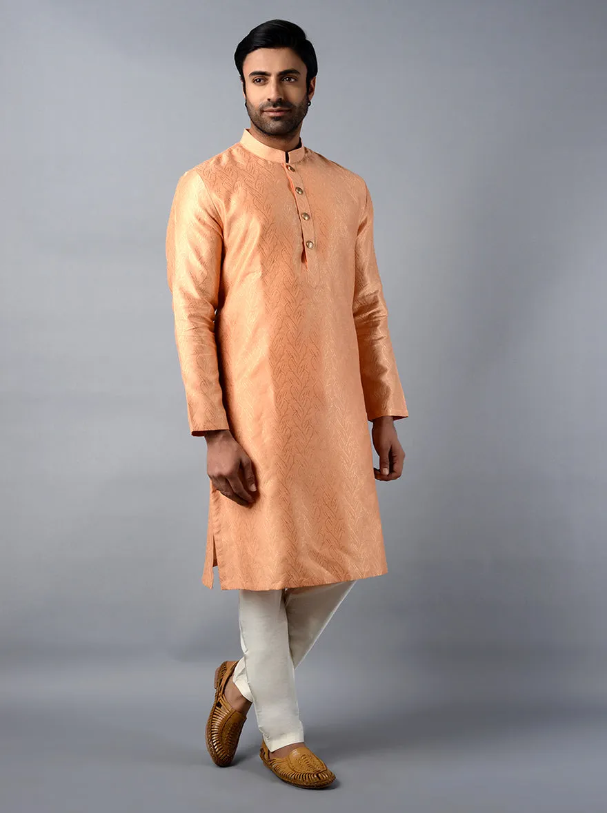 Coral Peach Self Design Regular Fit Kurta | Azania