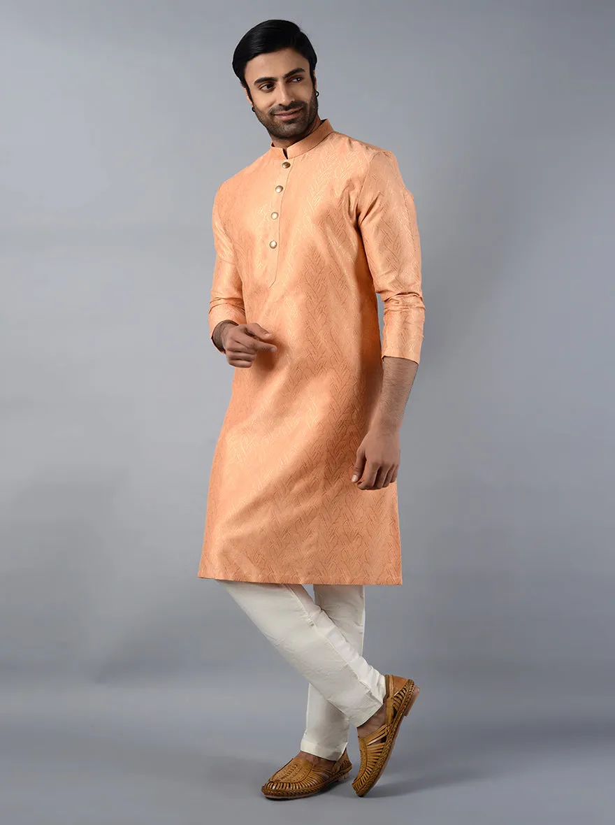 Coral Peach Self Design Regular Fit Kurta | Azania