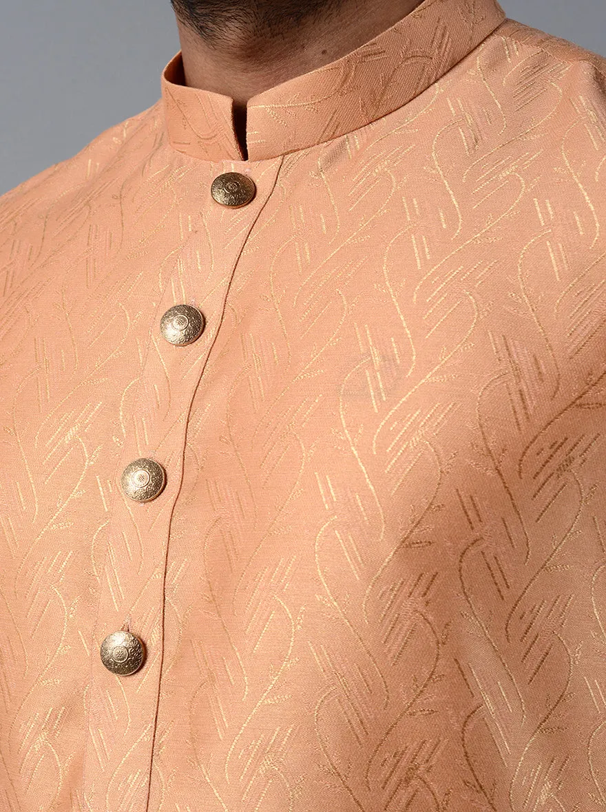 Coral Peach Self Design Regular Fit Kurta | Azania