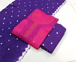 Cotton Bandhej HandWork Dress Material