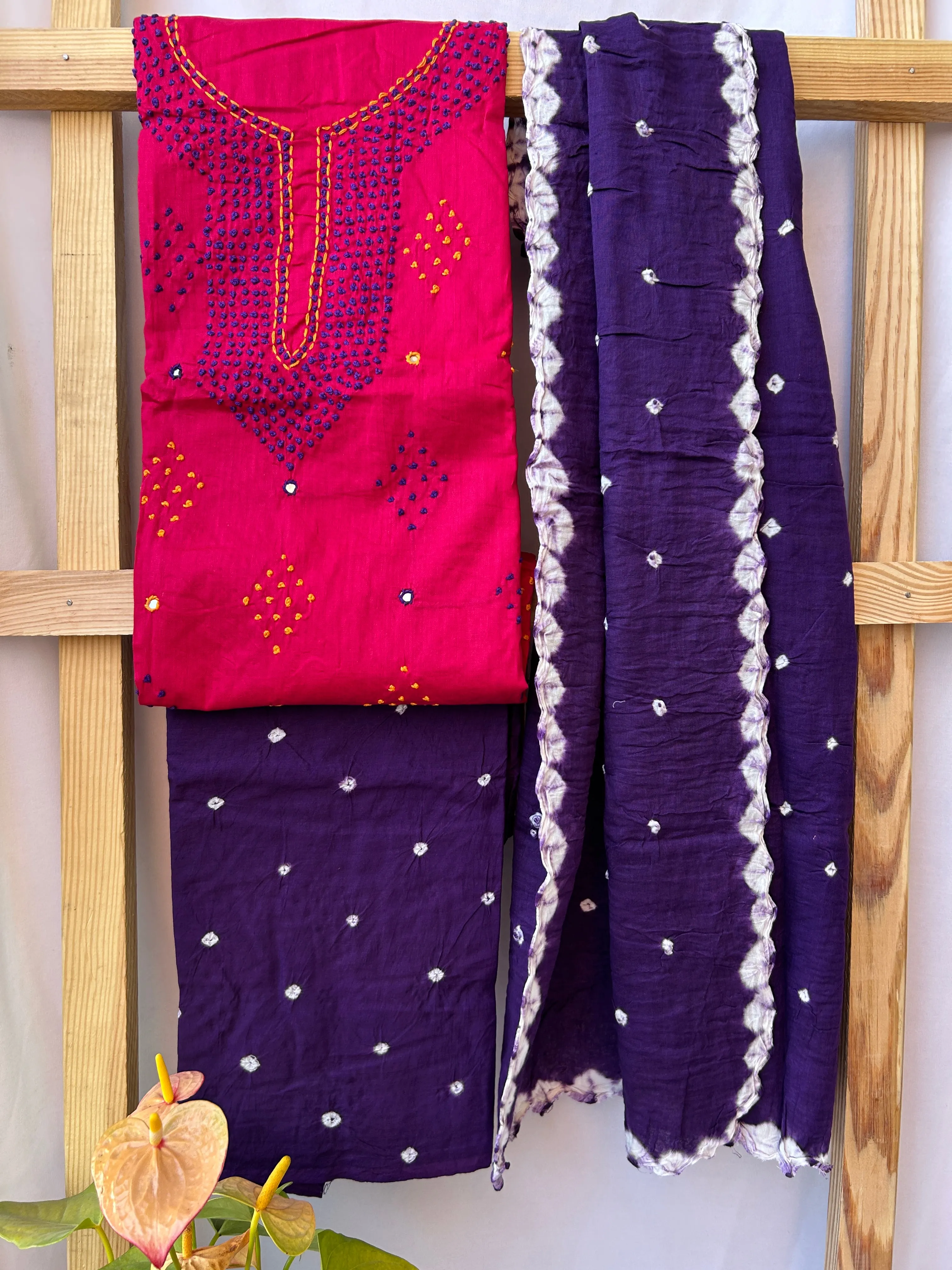 Cotton Bandhej HandWork Dress Material