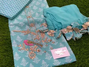 Cotton Dress Material with Chiffon Dupatta