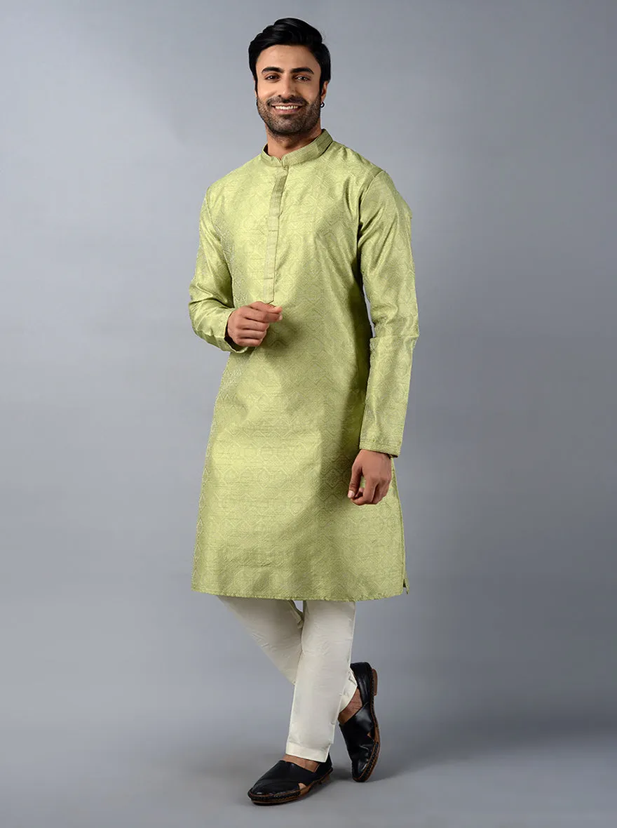 Green Self Design Regular Fit Kurta Set | Azania