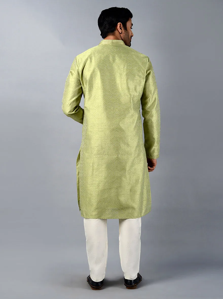 Green Self Design Regular Fit Kurta Set | Azania
