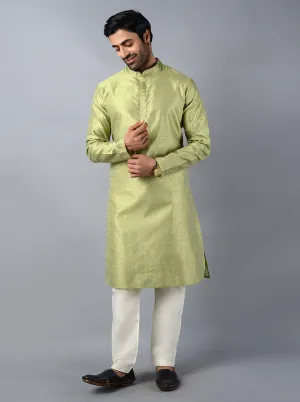 Green Self Design Regular Fit Kurta Set | Azania
