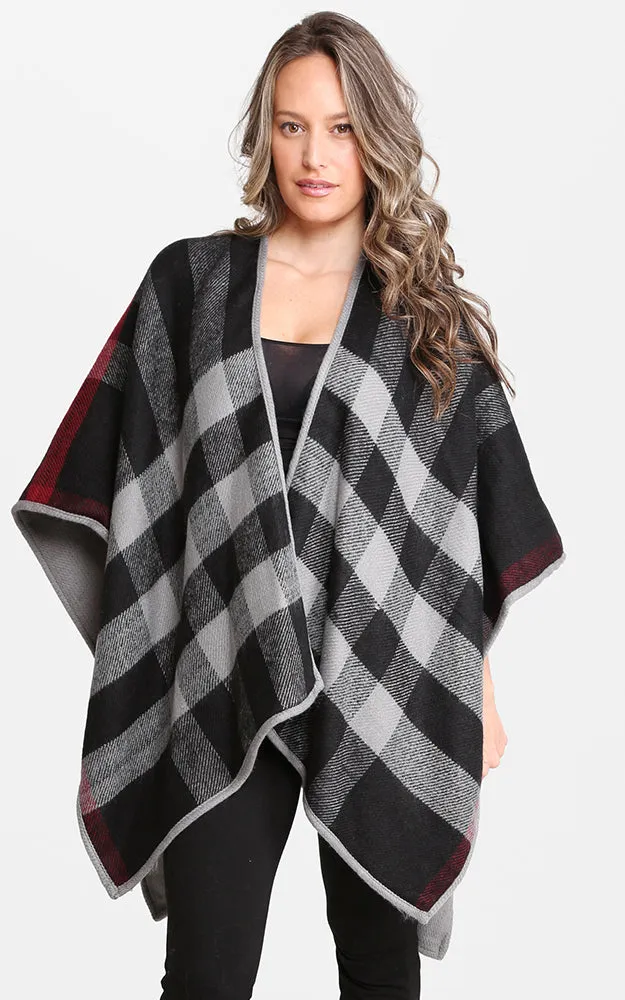 JP1672 Plaid Double-side Design Ruana Shawl