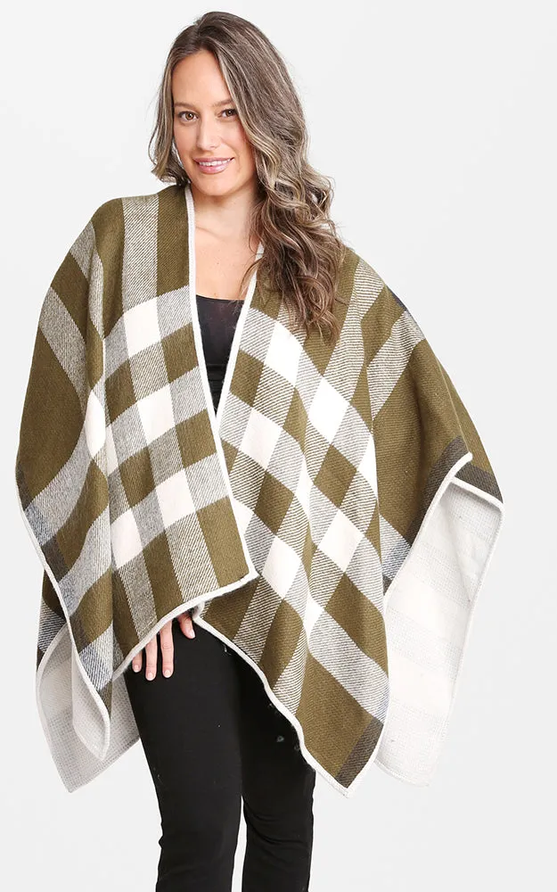 JP1672 Plaid Double-side Design Ruana Shawl