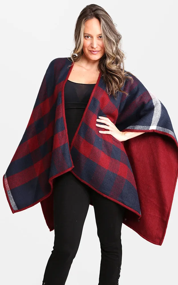 JP1672 Plaid Double-side Design Ruana Shawl