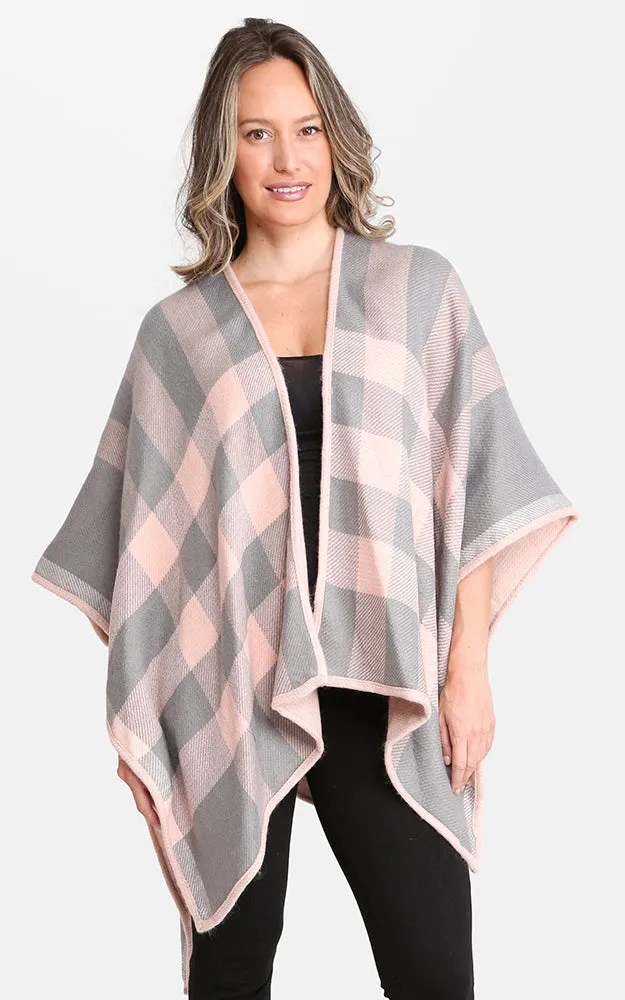 JP1672 Plaid Double-side Design Ruana Shawl