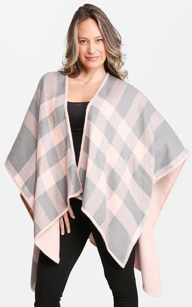JP1672 Plaid Double-side Design Ruana Shawl