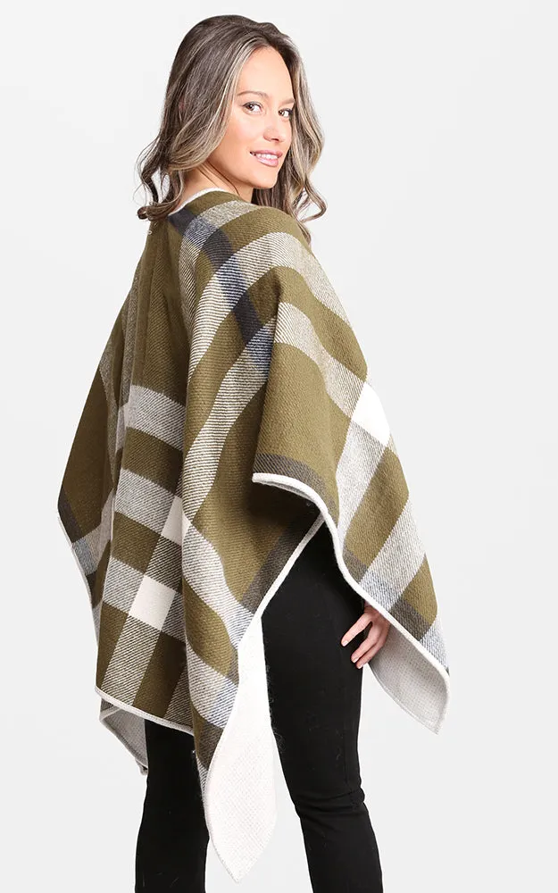 JP1672 Plaid Double-side Design Ruana Shawl