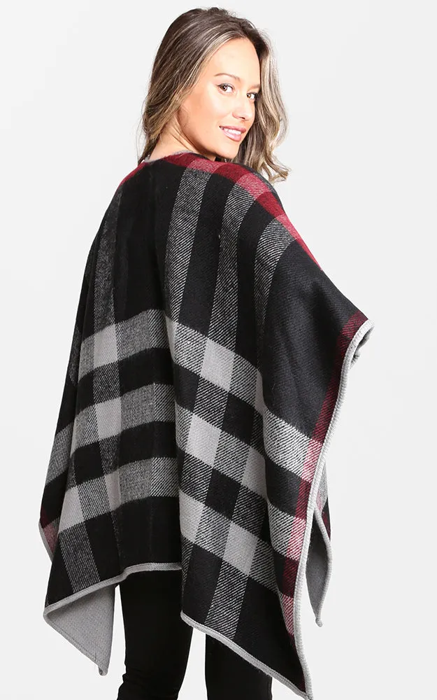 JP1672 Plaid Double-side Design Ruana Shawl