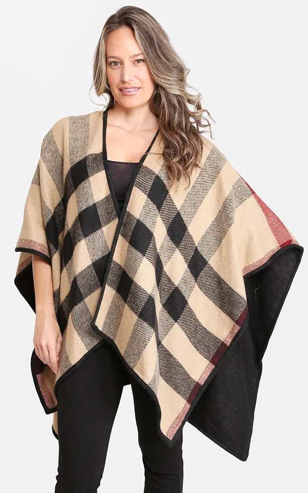 JP1672 Plaid Double-side Design Ruana Shawl