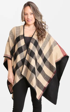 JP1672 Plaid Double-side Design Ruana Shawl