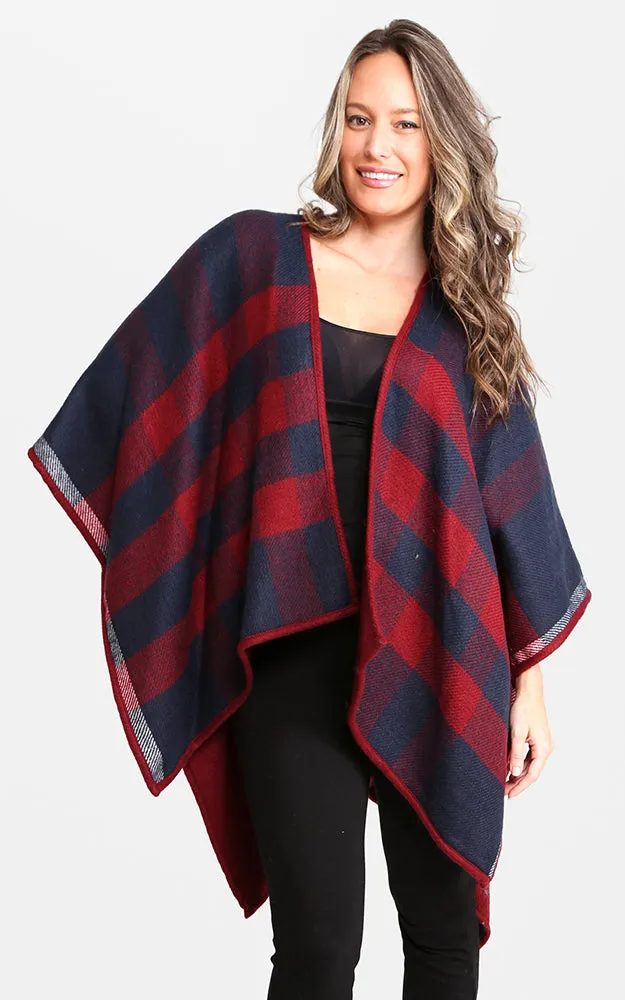 JP1672 Plaid Double-side Design Ruana Shawl