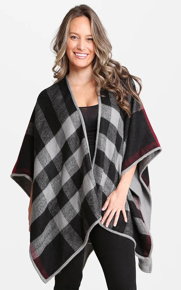 JP1672 Plaid Double-side Design Ruana Shawl