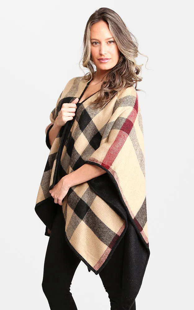 JP1672 Plaid Double-side Design Ruana Shawl