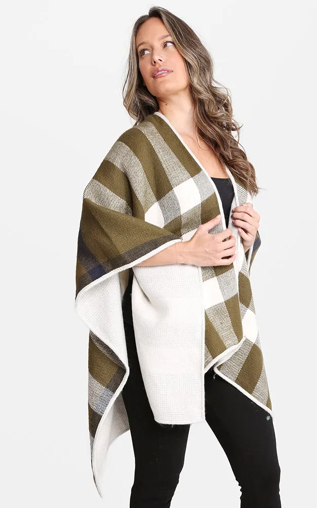 JP1672 Plaid Double-side Design Ruana Shawl