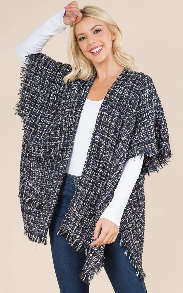 KA21D3 Tweed Design Kimono Shawl
