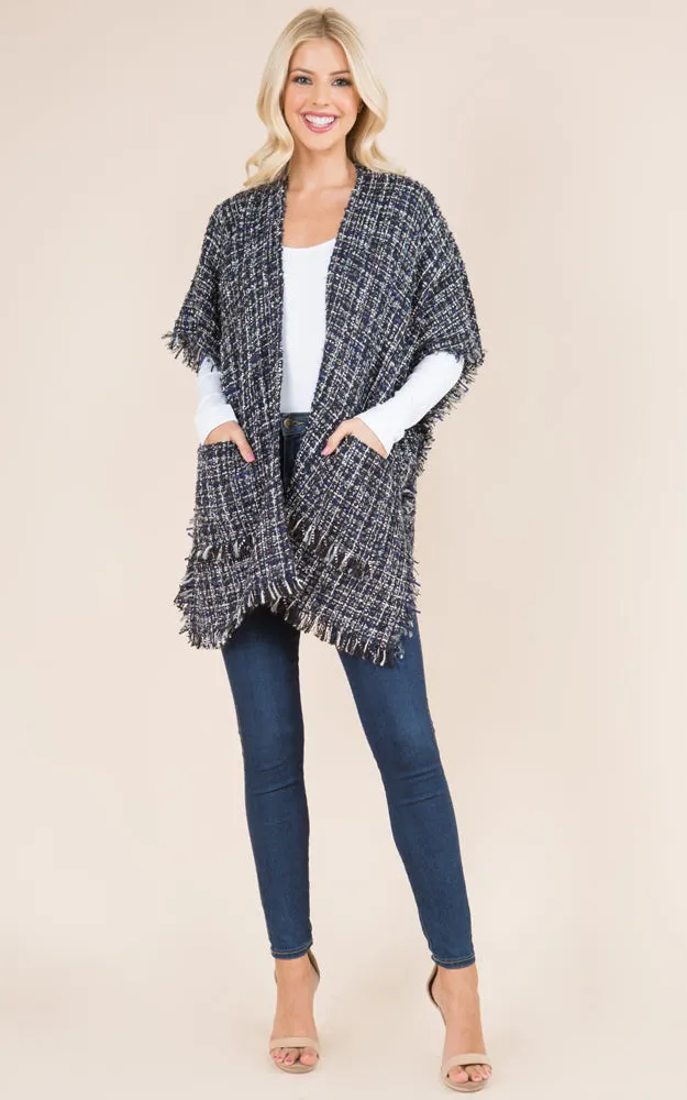 KA21D3 Tweed Design Kimono Shawl