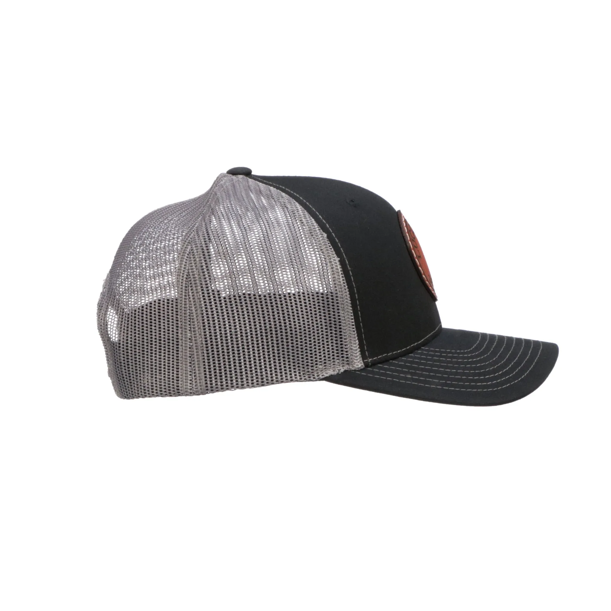 Leather Patch Cap Round :: Black   Charcoal